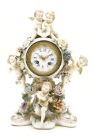 Lot 177 - A Continental porcelain mantel clock