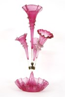 Lot 178 - A Victorian cranberry glass epergne