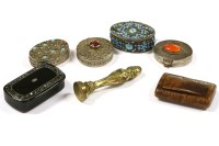 Lot 301 - A collection of silver pill boxes to include enamelled examples and similar together with a lacquered example