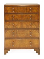 Lot 196 - An Art Deco walnut chest of five drawers