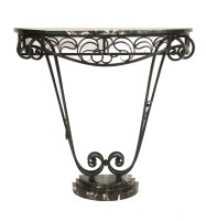 Lot 261 - An Art Deco wrought iron and Portoro marble console table