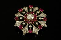 Lot 178 - A Victorian-style diamond and ruby sunburst brooch