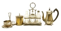 Lot 562 - A silver plated and cut glass six piece cruet