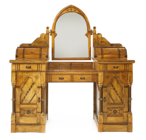 Lot 3 - A walnut and inlaid Gothic Revival dressing table