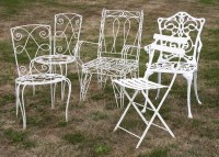 Lot 594 - Five painted metal garden chairs (5)