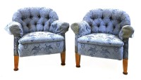 Lot 349 - A pair of Edwardian walnut tub chairs