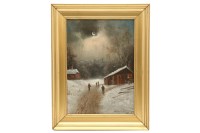 Lot 770A - Nils Hans Christensen
A WINTER'S NIGHT WITH FIGURES IN A VILLAGE
Signed l.r.