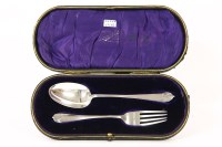 Lot 342 - A cased silver spoon and fork
