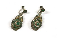 Lot 192 - A pair of Austro-Hungarian silver gilt green paste and seed pearl drop earrings
