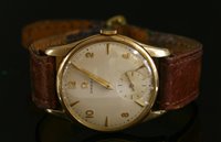 Lot 603 - A gentlemen's 9ct gold Omega mechanical strap watch