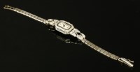 Lot 180 - A ladies' Art Deco synthetic sapphire and diamond mechanical cocktail watch