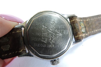 Lot 592 - A gentlemen's nickel plated WWII Bulova mechanical strap watch