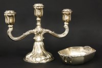 Lot 389 - A Continental silver three branch candelabra with naturalistic decoration