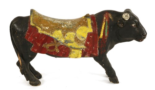 Lot 14 - A WOODEN CAROUSEL FIGHTING BULL
early 20th century