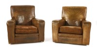 Lot 437 - A pair of leather club armchairs