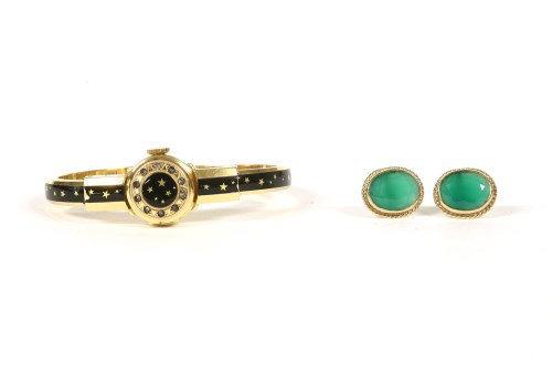 Lot 41 - A pair of 9ct gold single stone oval dyed green quartz stud earrings