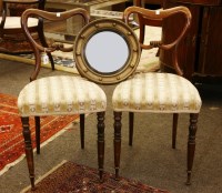 Lot 387 - A Regency design gilt framed convex wall mirror and a pair of balloon back chairs