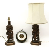 Lot 195 - Three rootwood carved table lamps