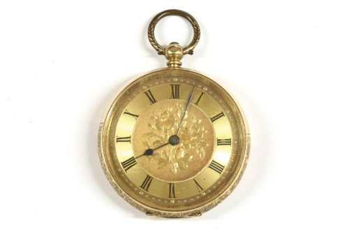 Lot 44 - A Swiss gold ladies open faced fob watch