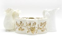 Lot 151 - A Worcester blush ivory crescent form container and two blanc de chine items