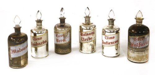 Lot 343 - SIX SILVERED HERBALIST'S JARS