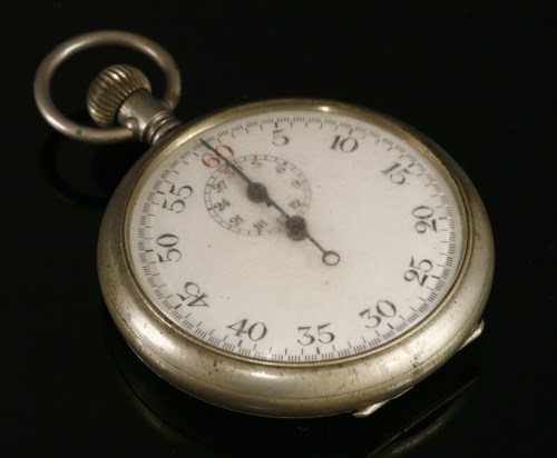 Lot 93 - A military issue nickel-plated WWI Moise Dreyfuss top wind open-faced stopwatch
