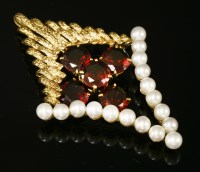 Lot 94A - A Continental gold garnet and cultured pearl brooch/pendant