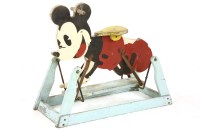Lot 258 - A wooden and polychrome painted Mickey mouse rocker