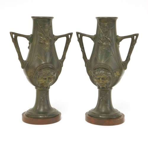 Lot 96 - A pair of Art Nouveau spelter urns