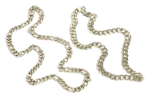 Lot 53 - Two silver flat filed curb link chain necklaces