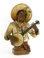 Lot 261 - A Goldscheider-type maiolica terracotta and painted bust of a musician