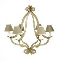 Lot 262 - A cream painted strapwork six-light electrolier