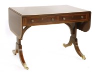 Lot 495 - A reproduction strung and crossbanded mahogany sofa table