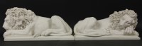 Lot 320 - A pair of reconstituted marble figures of lions after Canova