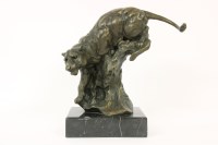 Lot 314 - A contemporary bronze of a leopard on a tree stump