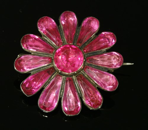 Lot 17 - A Georgian silver, pink, foiled paste flower head brooch