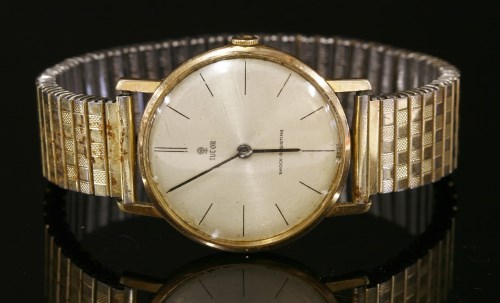 Lot 600 - A gentlemen's gold plated Tudor mechanical strap watch