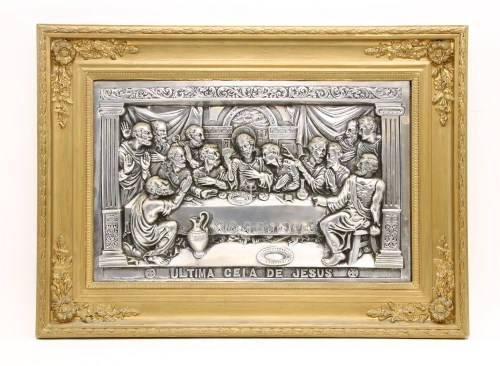 Lot 329 - A polished steel plaque depicting the last supper
34cm x 55cm