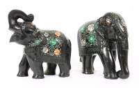 Lot 309 - A pair of Indian black marble elephants