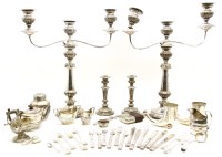 Lot 273 - Silver plated items to include a large pair of Victorian candelabra