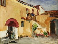 Lot 56 - Philip Naviasky (1894-1983)
A CONTINENTAL SCENE WITH TWO WOMEN IN A COURTYARD
Signed l.r.