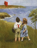 Lot 192 - Sherree Valentine-Daines (b.1959)
TWO CHILDREN FLYING A KITE ON THE COAST
Signed with initials l.r.