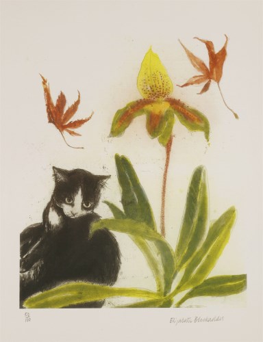 Lot 12 - Dame Elizabeth Blackadder RA RSA (b.1931)
CAT AND ORCHID
Lithograph printed in colours