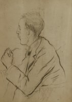 Lot 137 - Sir William Orpen RA RHA (1878-1931)
A MAN IN PROFILE HOLDING A PIPE 
Pencil