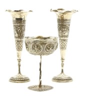 Lot 133 - A pair of Burmese silver trumpet vases