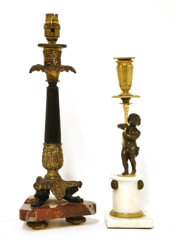 Lot 41 - A Regency bronze candlestick/table lamp and shade