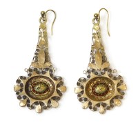 Lot 34 - A pair of high carat gold Anglo-Indian filigree drop earrings