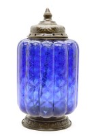 Lot 308 - An Indian blue and clear glass cylindrical lantern