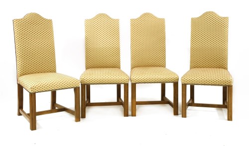Lot 508 - A set of twelve contemporary oak and upholstered high backed dining chairs