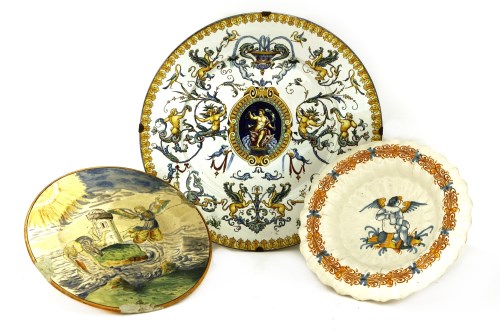 Lot 577 - A French Gien istoriato faience charger